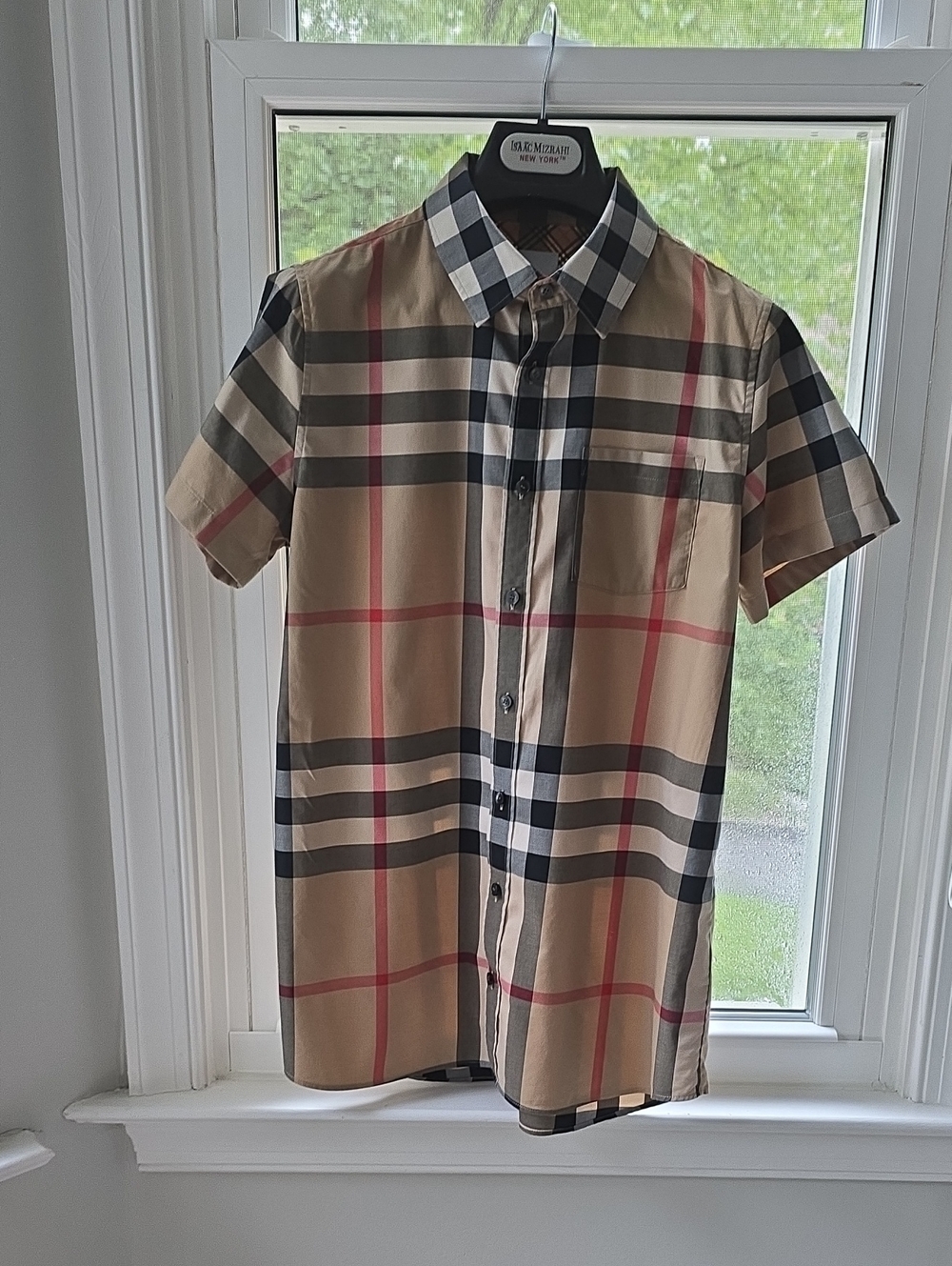 Burberry Tan Plaid Short-Sleeve Button-Down Shirt